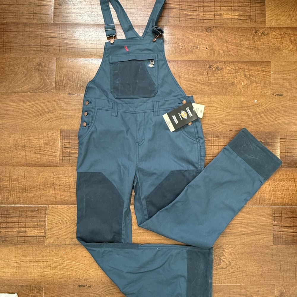 Dickies TradeBuilt Overalls Women Medium Blue Waxed Canvas Double Knee NWT